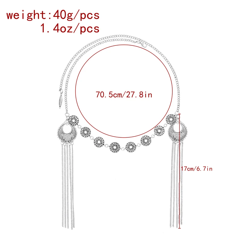 Kazakhstan Ethnic Vintage Tassel Headwear Alloy Flower Round Hollow Out Pattern Leaf Pendant Charm Simplicity Women Jewelry