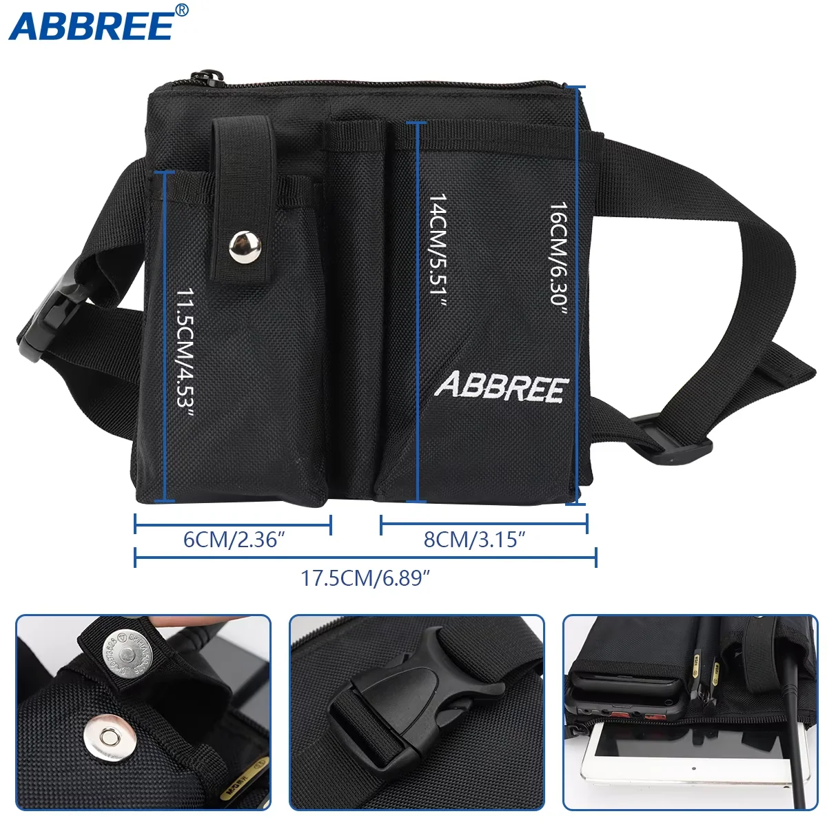 ABBREE กระเป๋าคาดเอวสำหรับร้านอาหารบาร์โรงแรมร้านกาแฟพนักงานเสิร์ฟกระเป๋าเงินผ้ากันเปื้อนกระเป๋าสำหรับ Baofeng UV-5R 888S UV-S9 เครื่องส่งรับวิทยุ