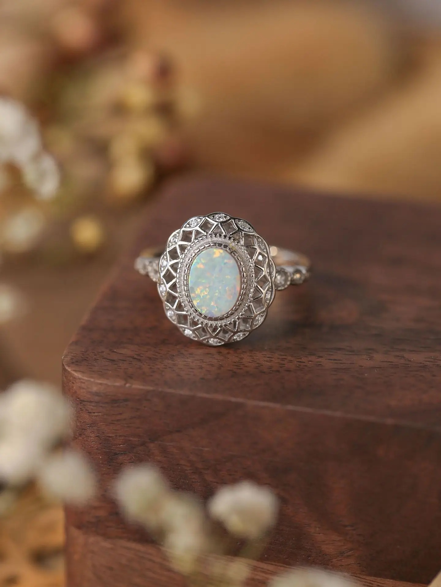 2023 New 100% S925 Sterling Silver Small Fresh Australian Gem Ring European and American Fashion Personalized Diamond Opal Ring