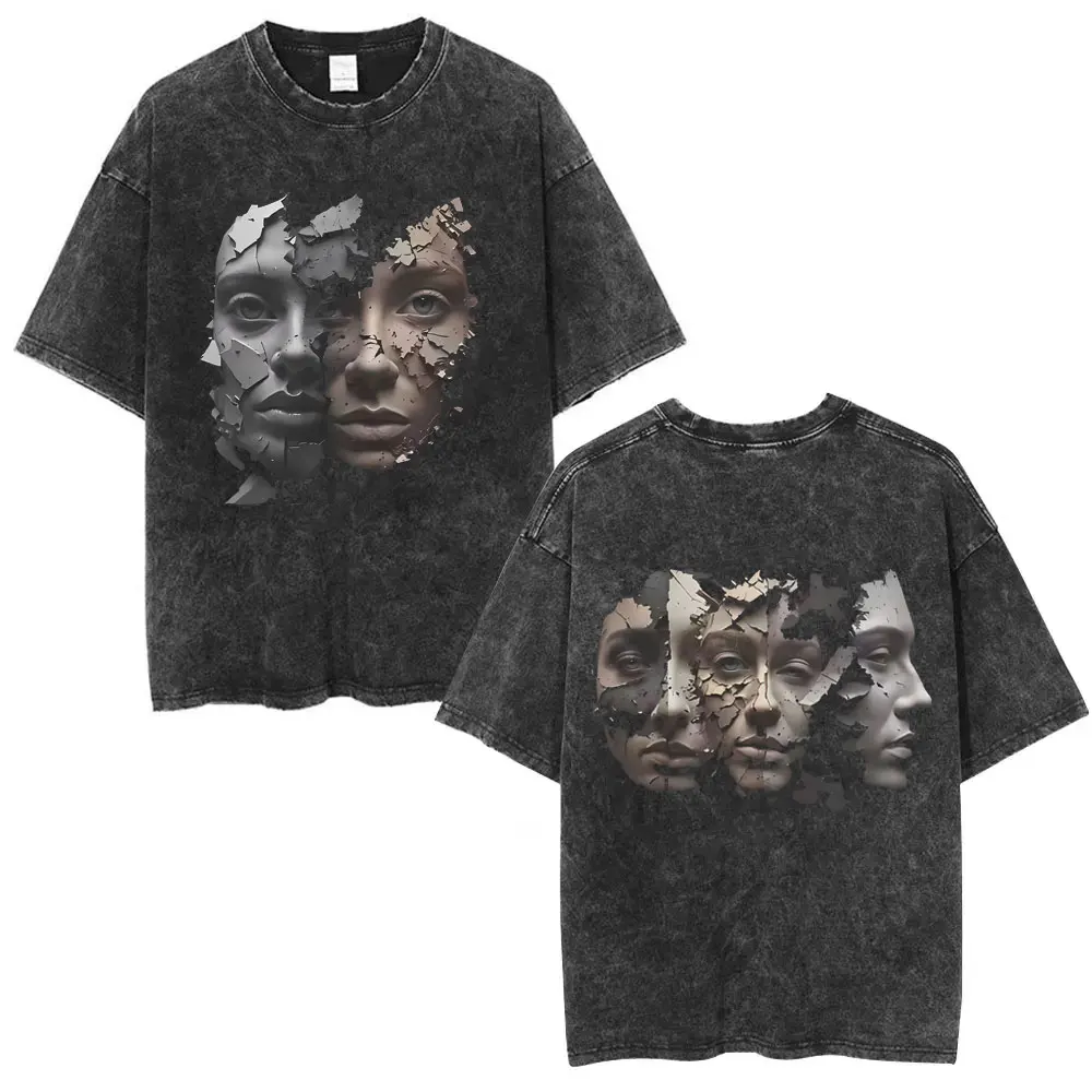 

Washed Vintage Horror Movie The Substance Face Graphic T-shirt Men Women Fashion Casual T-shirts Men's Cotton Oversized T Shirts