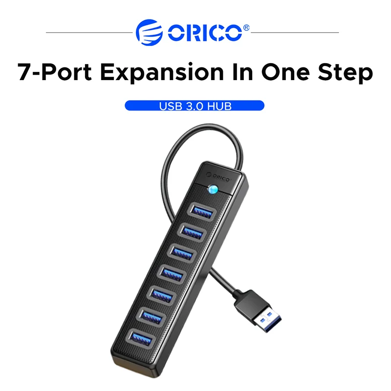 ORICO 7 Ports USB3.0 Hub Type C Splitter High Speed 5Gbps Data Transfer Laptop Desktop PC Multi Port Expansion Dock Computer Acc