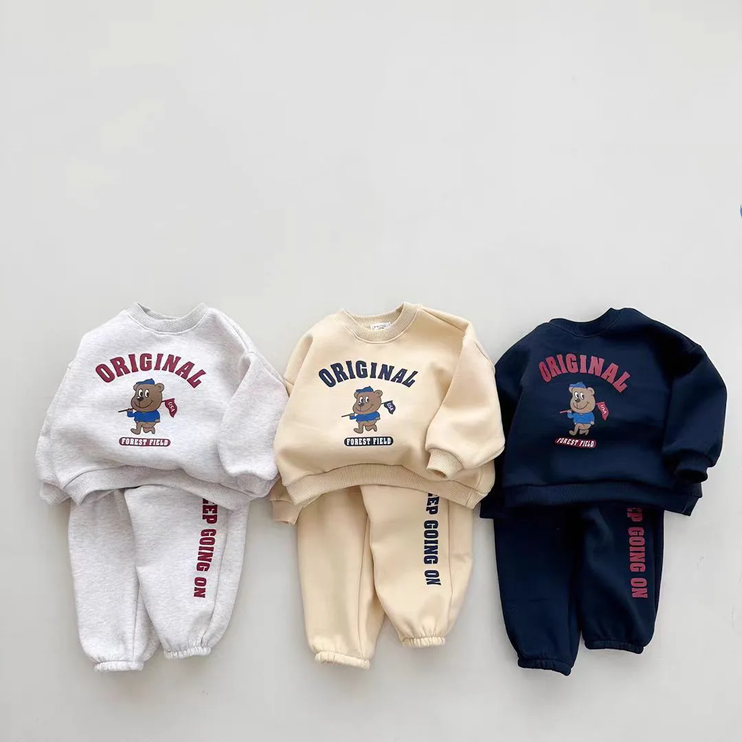 Ensemble de vêtements à manches longues pour bébé garçon et fille, sweat-shirt et pantalon avec lettres de dessin animé, tenues décontractées pour