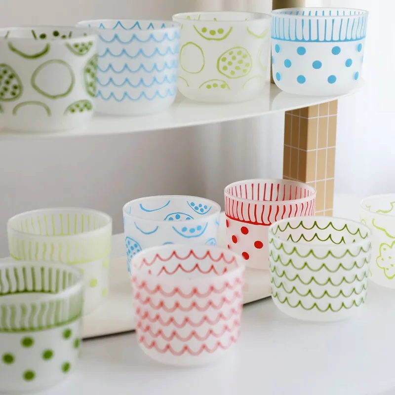

New Japanese Style High Borosilicate Glass Cup with Colored Polka Dot Pattern Frosted Water Cups Frosted Glass Cups Coffee Cups