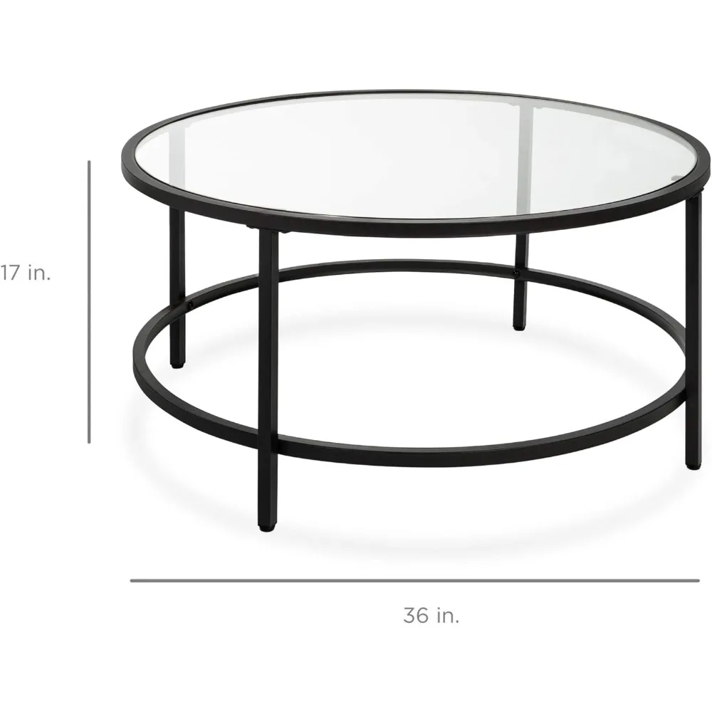 Modern Round Accent Side Coffee Table for Living Room, Dining Room, Tea, Home Décor w/Metal Frame, Non-Marring Foot Caps