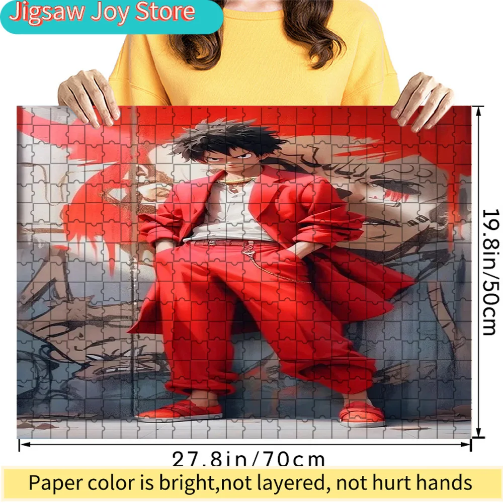 

Премиальный бумажный пазл с изображением Monkey D. Luffy в стильном красном костюме, 27,8x19,8 дюймов, большой размер, для самостоятельной сборки.