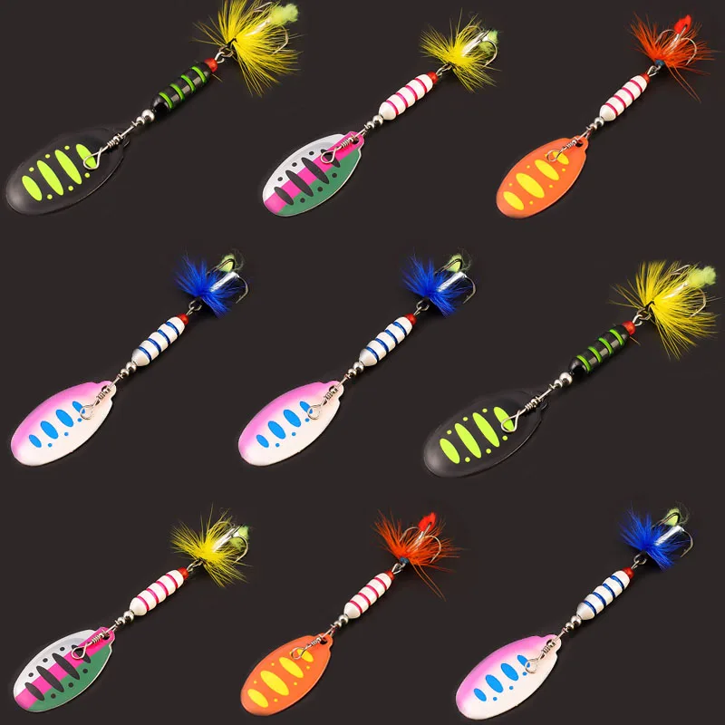 7g Spinner Spoon Metal Bait Fishing Lure Sequins Crankbait Spoon Baits for Bass Trout Perch Pike Rotating Long Throw Bait Hook