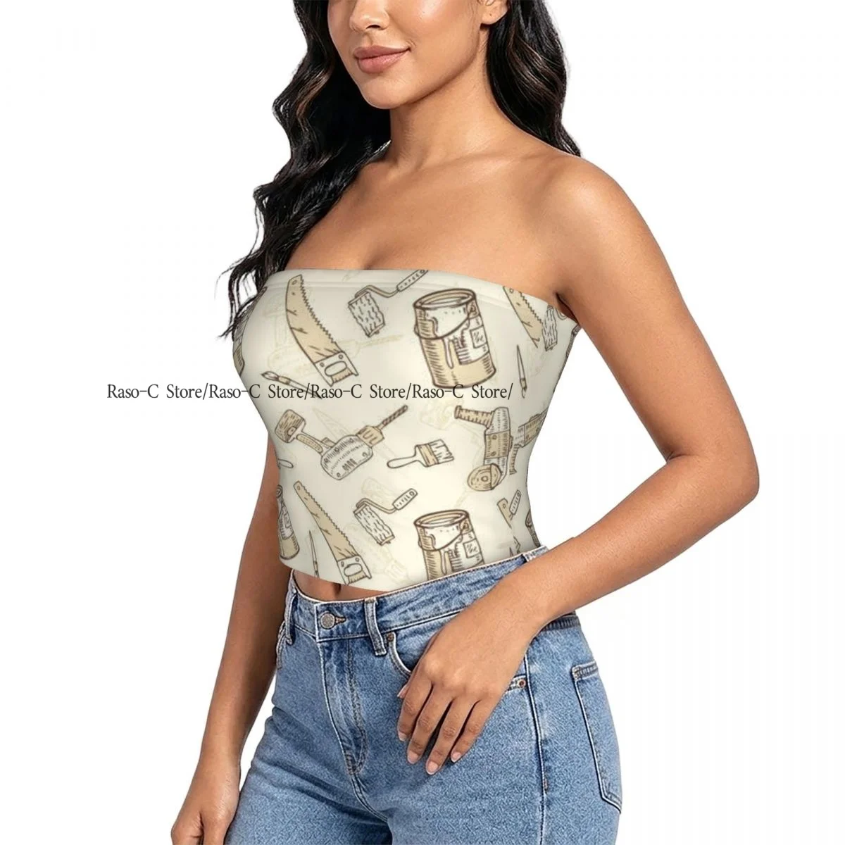 Women Shirt Summer Strapless Backless Tops Paintbrushes Roller Brushes Cans And Tools Sleeveless Vest