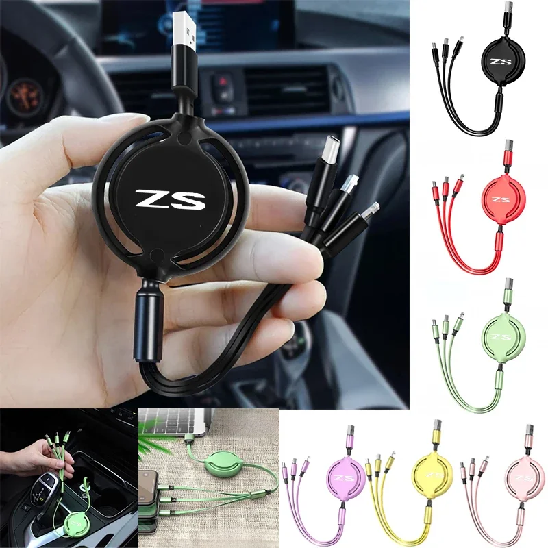 Car 3 In 1 Micro USB Type C Fast Charging Cable Multi Charger For Morris Garages MG ZS Logo Car Accessories