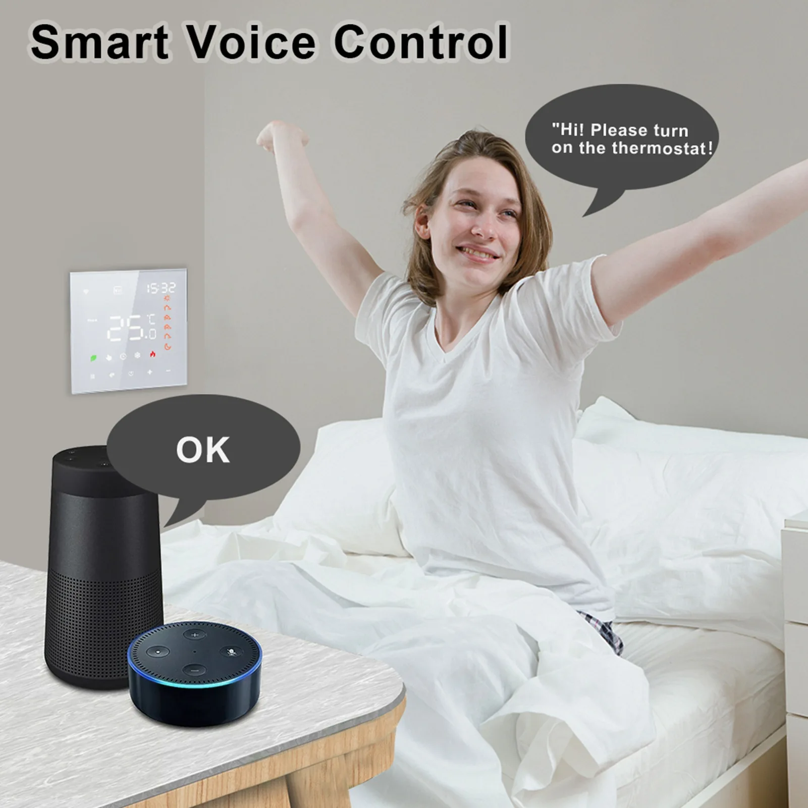 Smart Tuya WiFi Thermostat Voice Control 3A Digital Programmable LCD Display Touchscreen Temperature Controller Digital