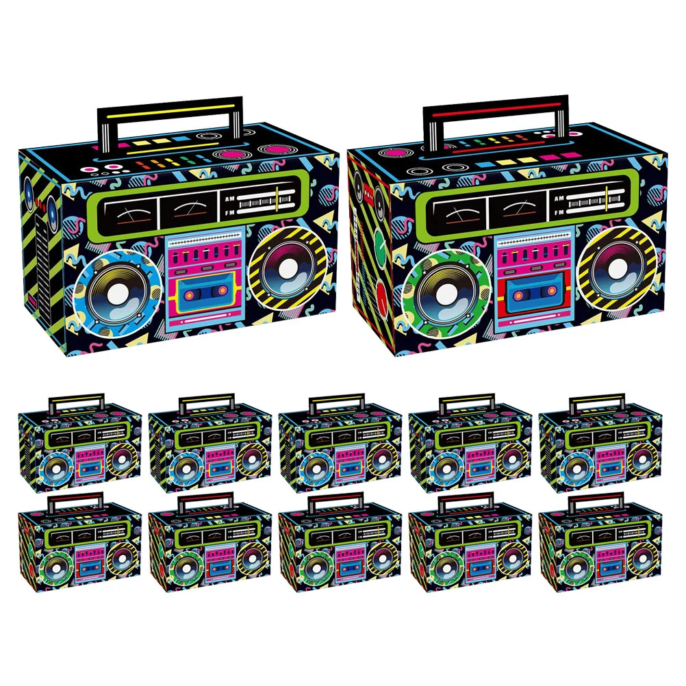 12 Pcs Radio Cookie Boxes Gift Biscuit Candy Packing Cases 80s Party Decorations Bags Paper Retro Favors Treat