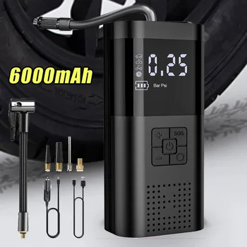 6000mAh Battery Electric Air Pump – 150PSI with Digital LCD Pressure Gauge | Portable & Rechargeable for Car, Motorcycle, Bicycle Tyres & Sports Balls | Auto Shut-Off & LED Light for Easy Use