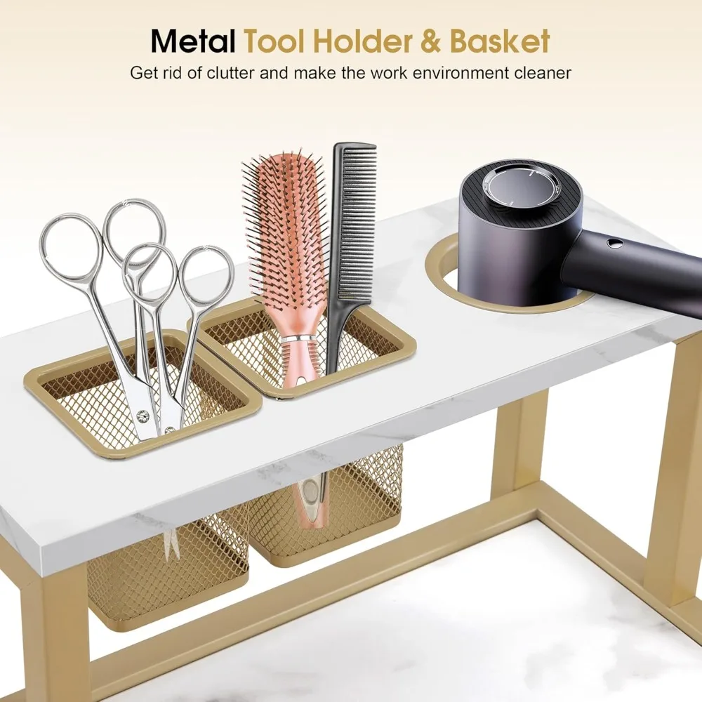 عربة صالون الحلاقة المحمولة مع أدراج تخزين وحامل أدوات معدني وسلة لمعدات صالون التجميل #5