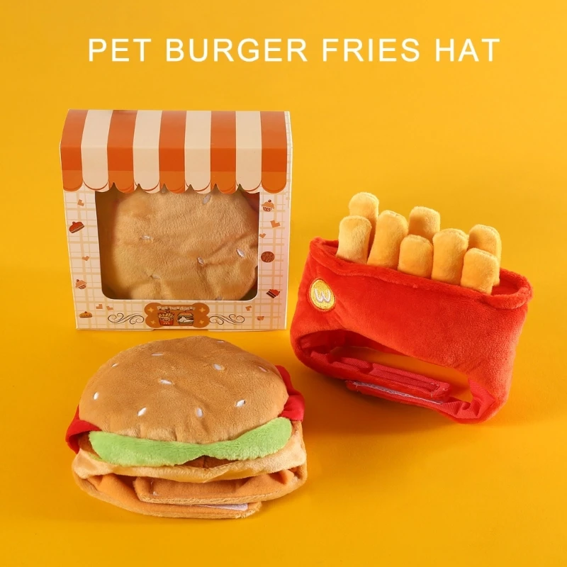

Winter Pet Hamburger Headgear Hat for Small Breeds Plush Dog Hat Ear Protective Dog Head Cover Cartoon Headwears Cats Hat