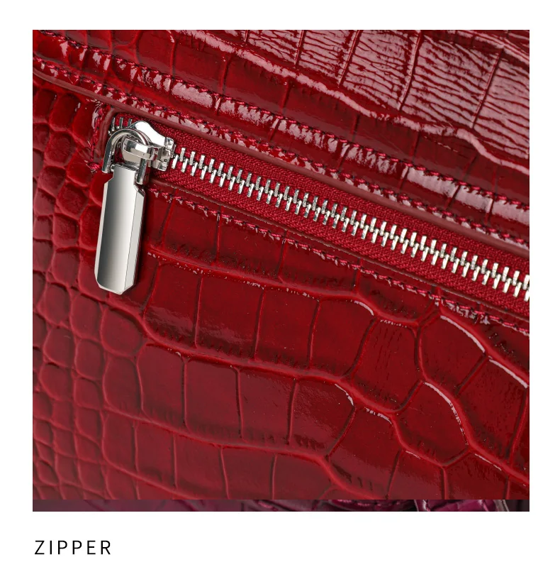 Damen-Handtasche aus Krokodilleder-Imitat, Glänzend Rote Henkeltasche mit Metallverschluss, Damen-Umhängetasche für Arbeit & Alltag – Detail 13