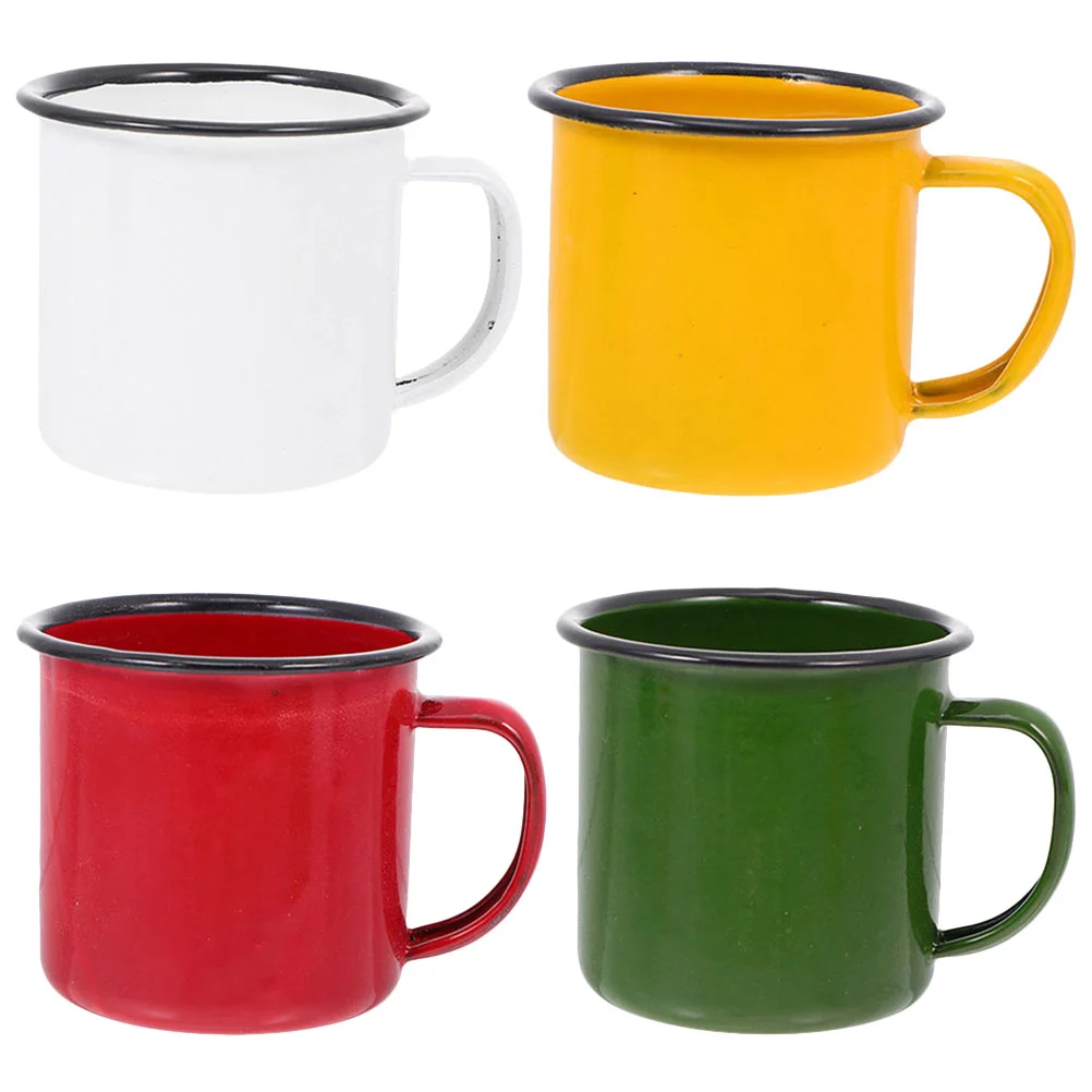 

4 Pcs Retro Enamel Mug Water Cup Coffee Enamelware Tea Pots Set Vintage Style Travel Espresso Ground