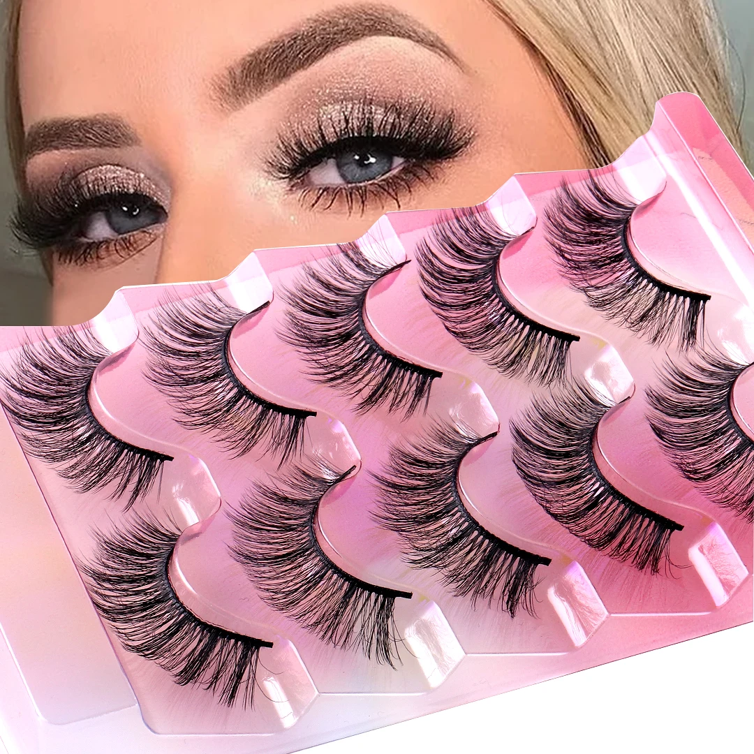 5 Pair Natural Curly False Eyelashes 5D Fluffy Mink Lashes Reusable Fake Lashes Russia Lashes Extensions Faux Cils Handmade