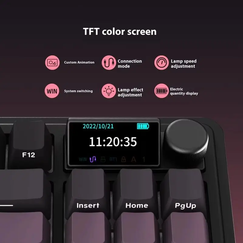 Ajazz Ak870plus Three Mode Wireless Bluetooth Mechanical Keyboard 87 Keys Hot Swappable Color Screen E-Sports Office Keyboards