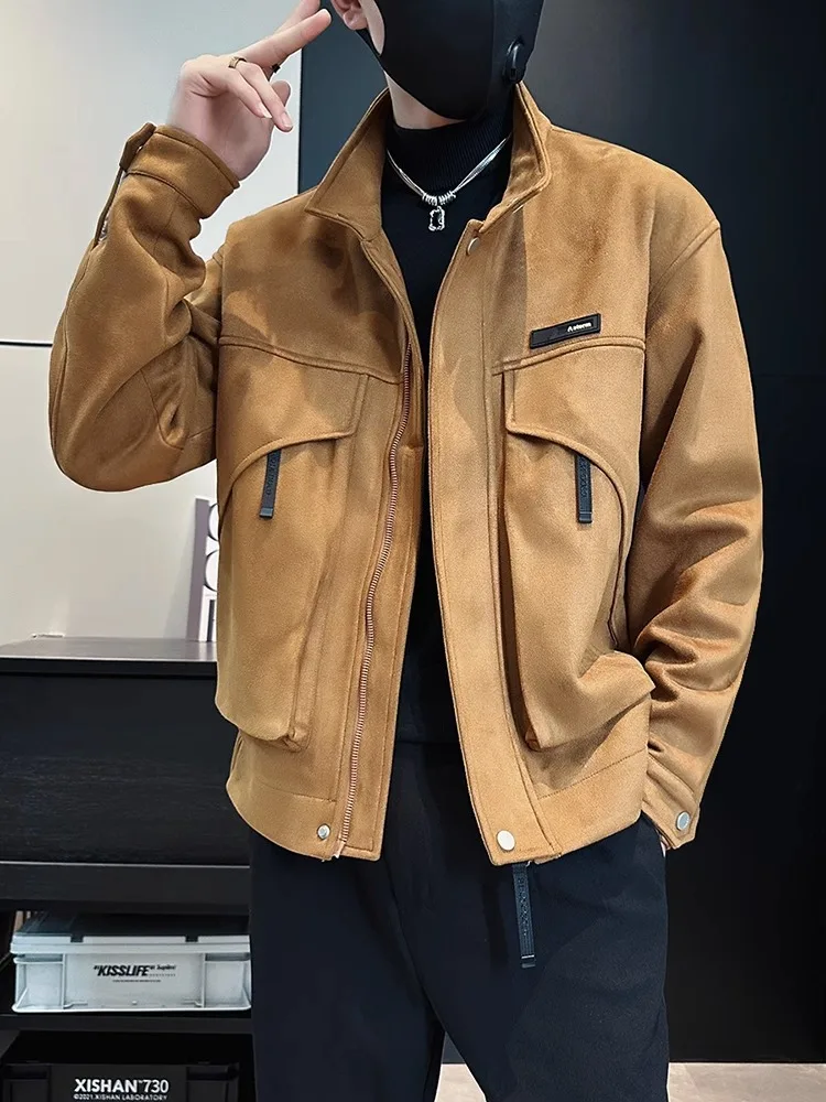 

Мужская замшевая куртка Loka Lura, осенне-весенняя рабочая одежда в стиле ретро, длинная верхняя одежда на молнии све, пальто