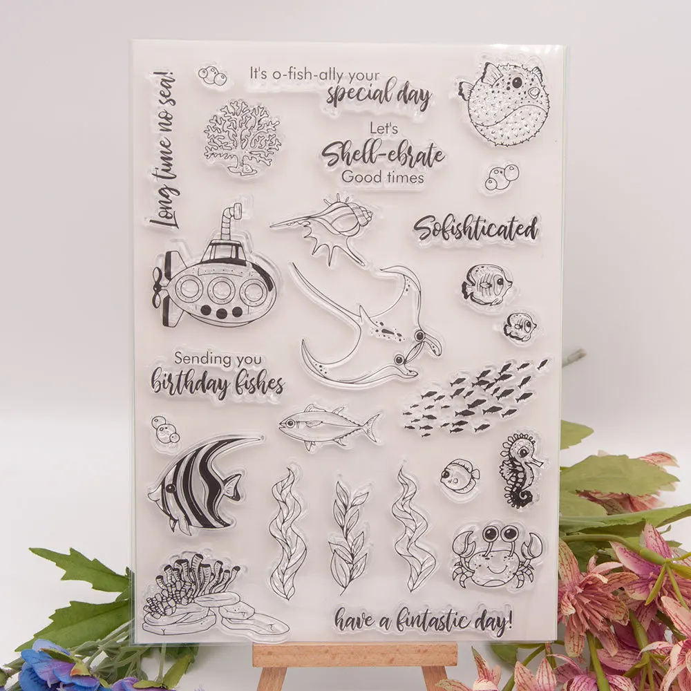 Clear Stamps for Card Making, Ocean Theme Transparent Silicone Stamps Seal for DIY Scrapbooking Card Album Decor Craft T1785