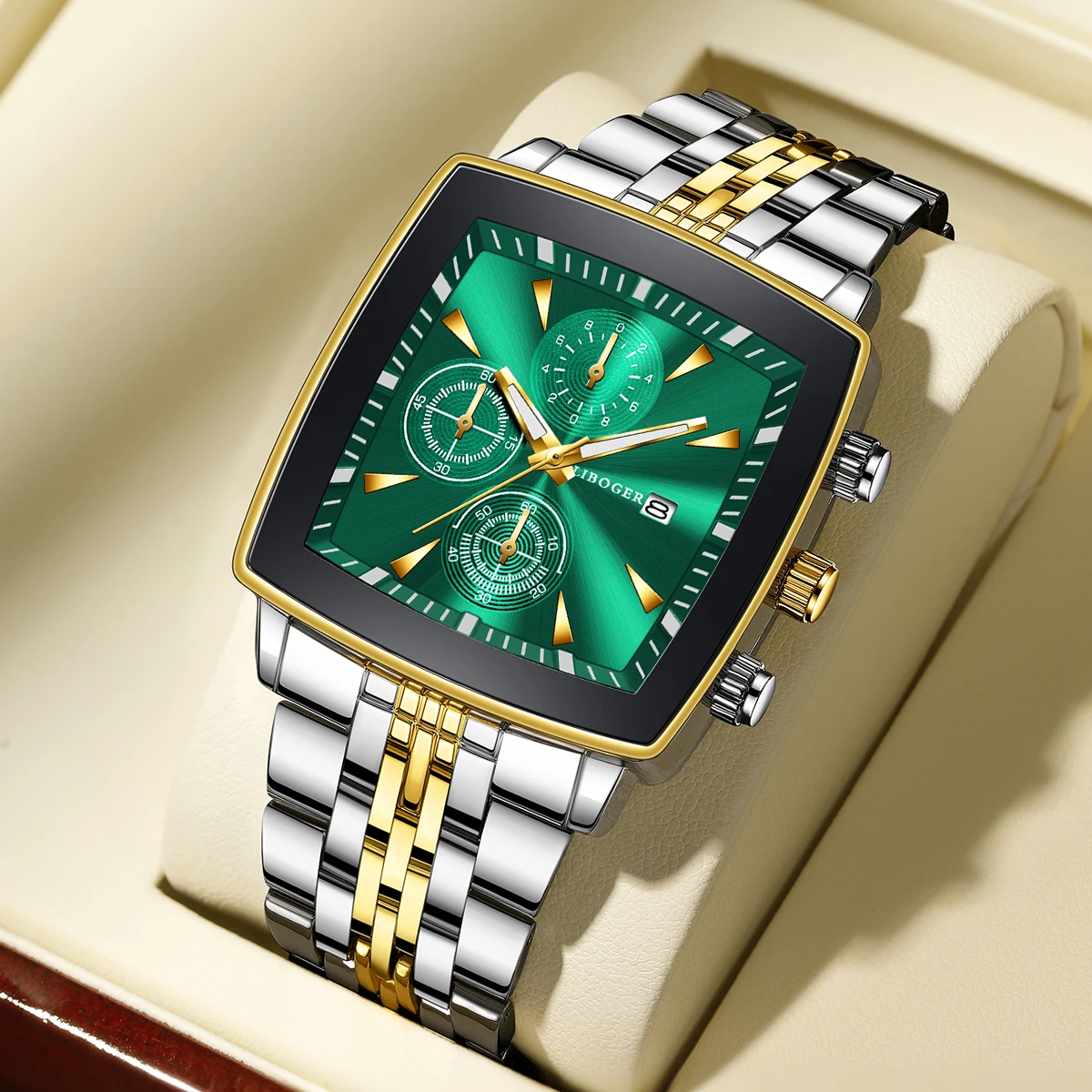 Luxury Square Dial Men Business Watches Stainless Steel Men's Calendar Quartz Watch Reloj Hombre (Without Box)