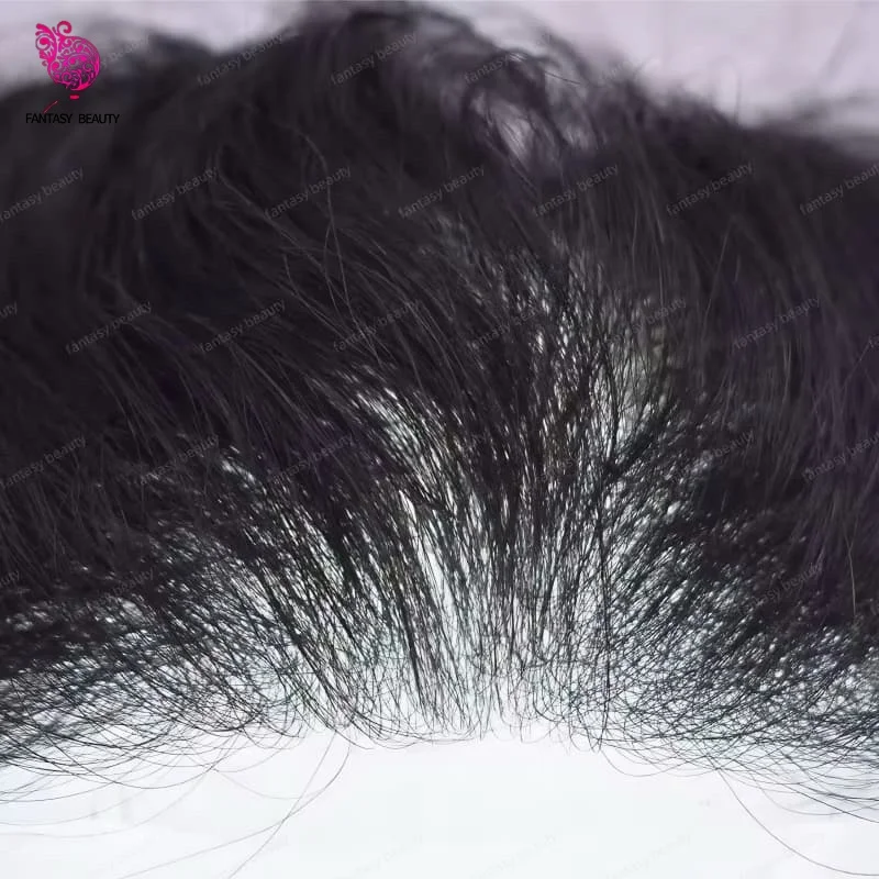 

1C#1B10# Natural Black Grey Man Hairstyle Silicon Toupee Real Human Hair Durable Poly Skin Old Man's Wig Men’ Capillary Prosthe