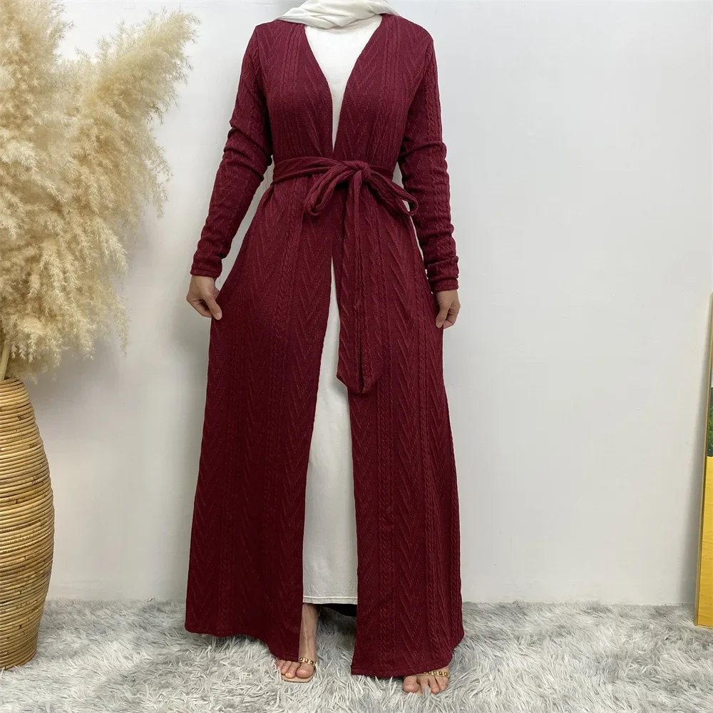 Cardigan pull longue veste femmes musulmanes Abaya Robe automne hiver mode tricoté musulman avec poches