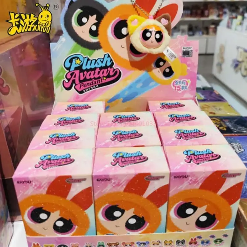 

In Stock New KAYOU The Powerpuff Girls Plush Head Blind Box Cartoon Keychain Anime Mystery Box Desktop Ornament Toy Girl Gift