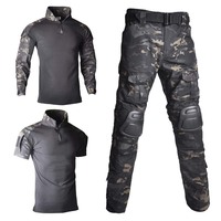 New Tactical Outfit Men Camo Training Set Mens Half Zip Combat Tops Airsoft Waterproof Suit Elastic Multiple Pockets Pants Men