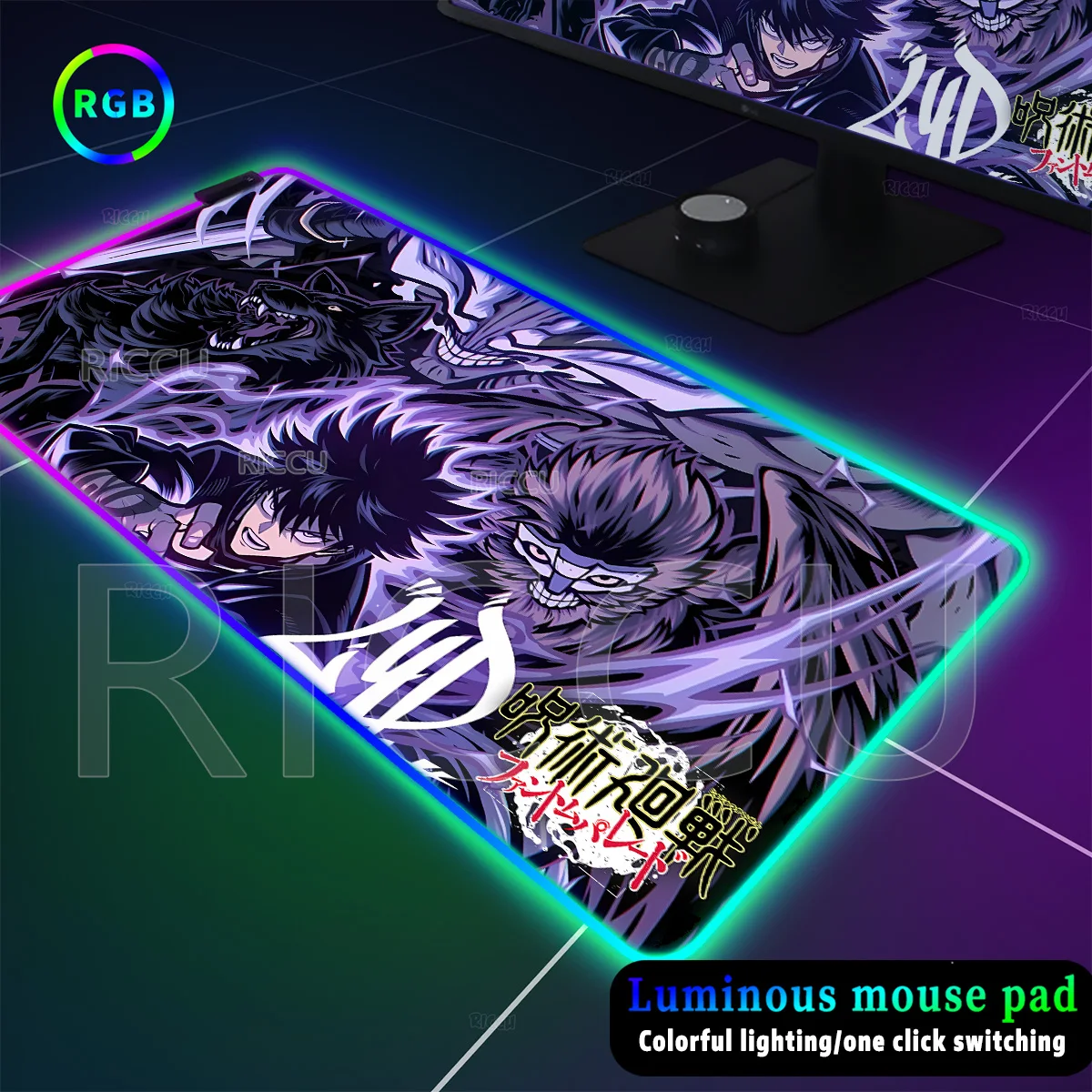 

RGB Pc Gamer Keyboard Mouse Pad J-Jujutsu Kaisen Anime Gojo Satoru Mousepad LED Glowing TableMat Rubber Gaming Computer Xxl Mats