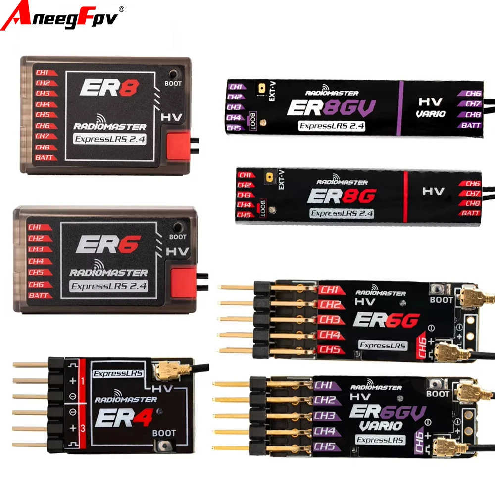 Radiomaster ER4  4CH/ER6 ER6G ER6GV 2.4G 6CH/ER8 ER8G  ER8GV 8CH PWM Receiver CRSF ExpressLRS 2.4Ghz 100mw for Aircraft Boat Car