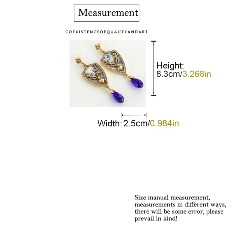 Vintage Jewelry Luxury Drop Dangle Deer Antler Earrings Natural Stone Long Antique Gold Color Charm Woman Accessories Christmas