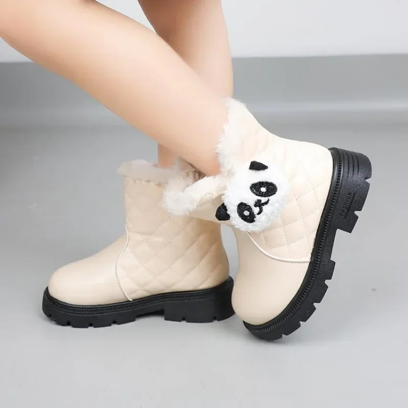 Moda crianças sapatos de algodão inverno novo pelúcia quente meninas princesa botas de couro anti deslizamento do bebê botas curtas do miúdo