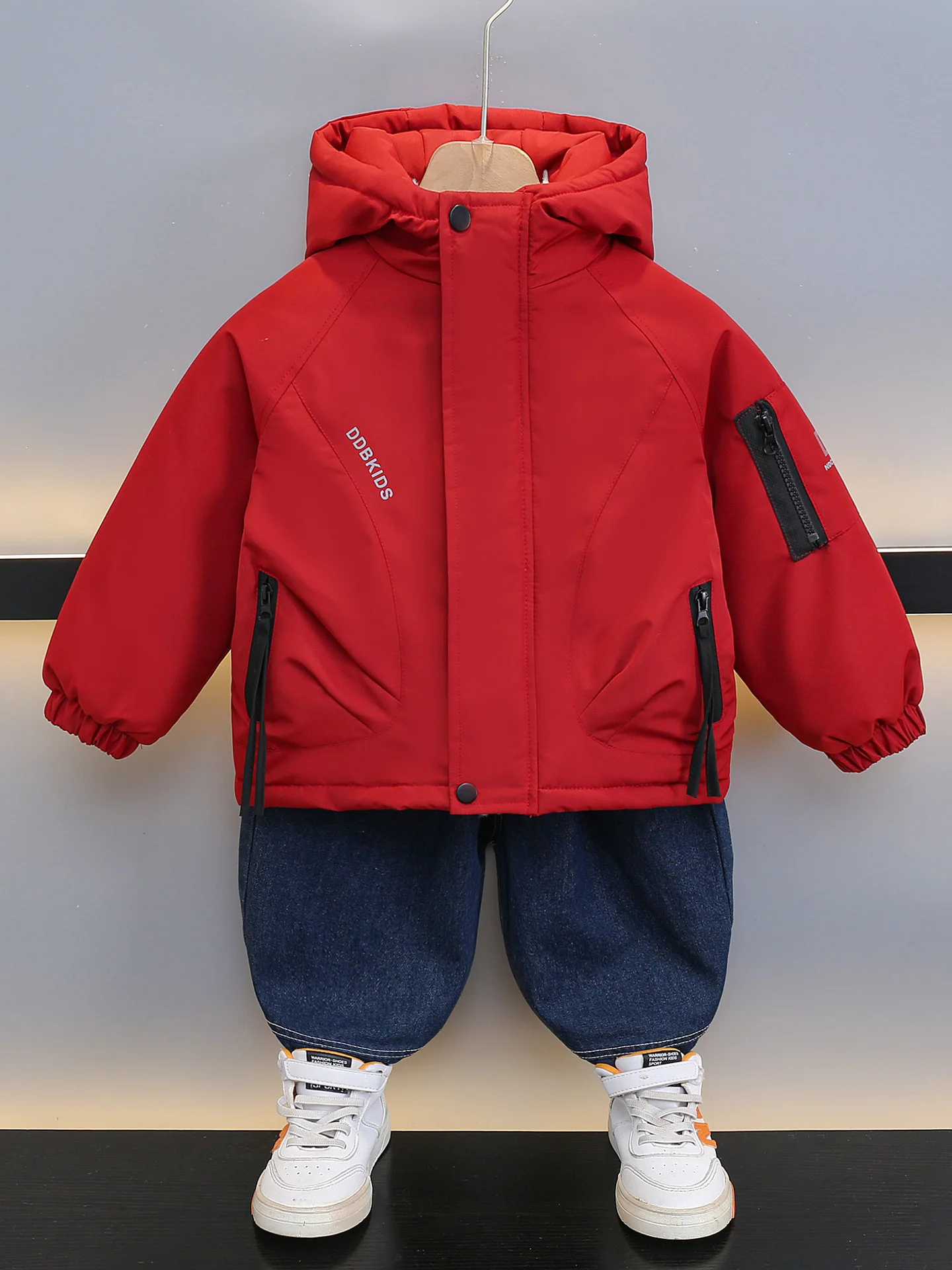 

Thiened Fce Autumn Winter New Sle Children's Parka Coat Youth Stand Fit Hooded Warmth Polyester Fiber Zipper Cl...