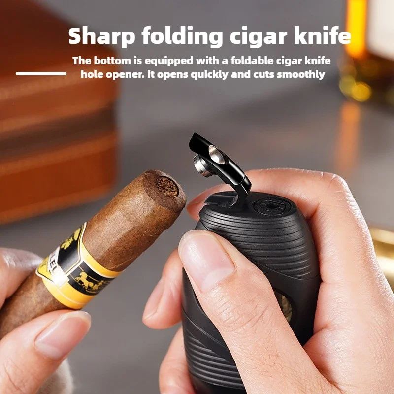 Cigar Folding Punching Knife Turbine Torch High Power Lighter Outdoor Portable Barbecue Igniter Multi functional Gas Igniter