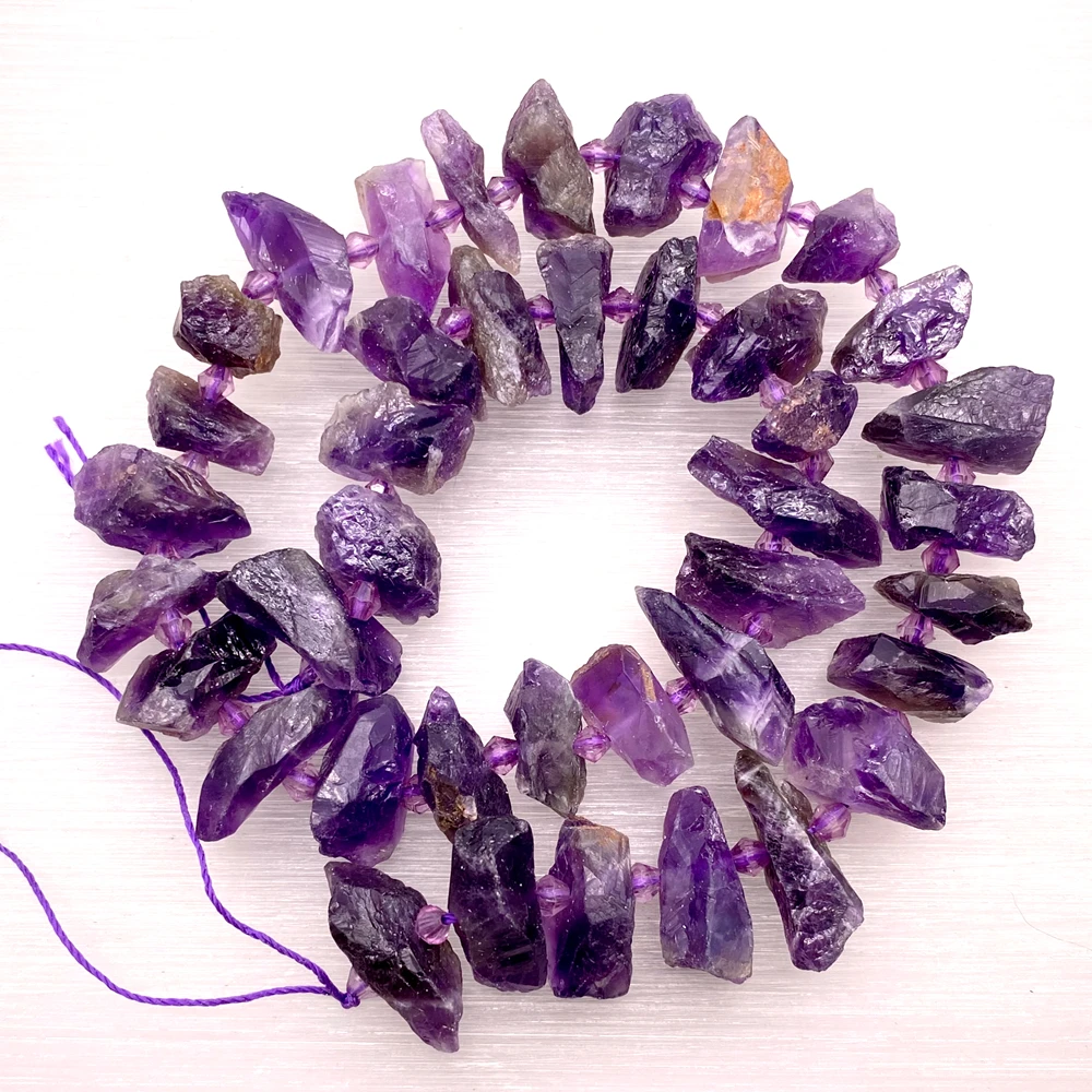 2 Strands Raw Natural Amethyst Freeform Rough Nugget Purple Gemstone 15.5