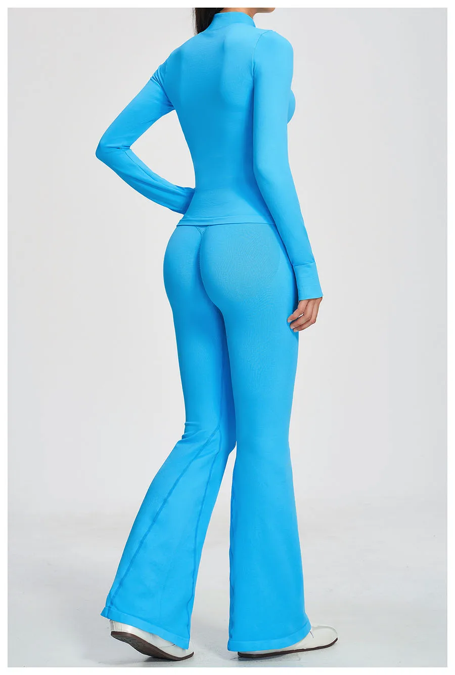 Yoga-Set 2-teilig, Sportbekleidung, nahtlose Yoga-Anzüge, Damen-Fitness-Trainingsanzüge mit langen Ärmeln, Sport-Gym-Shorts, ausgestellte Hosen – Detail 7