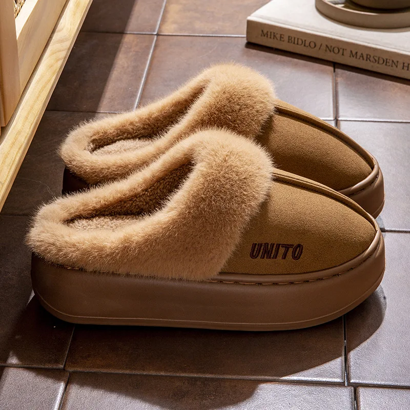 Comwarm зимние меховые женские тапочки, нескользящие домашние шлепанцы, хлопковые шлепанцы на толстой подошве, нечеткие, уютные, теплые уличные женские тапочки