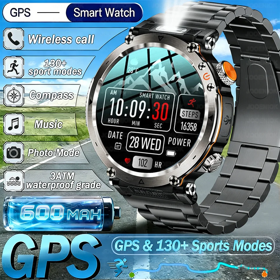 

Outdoor Sports Smart Watch Men LED Flashlight Compass Bluetooth Call 600Mah Health IP68 Waterproof Smartwatch For Android IOS