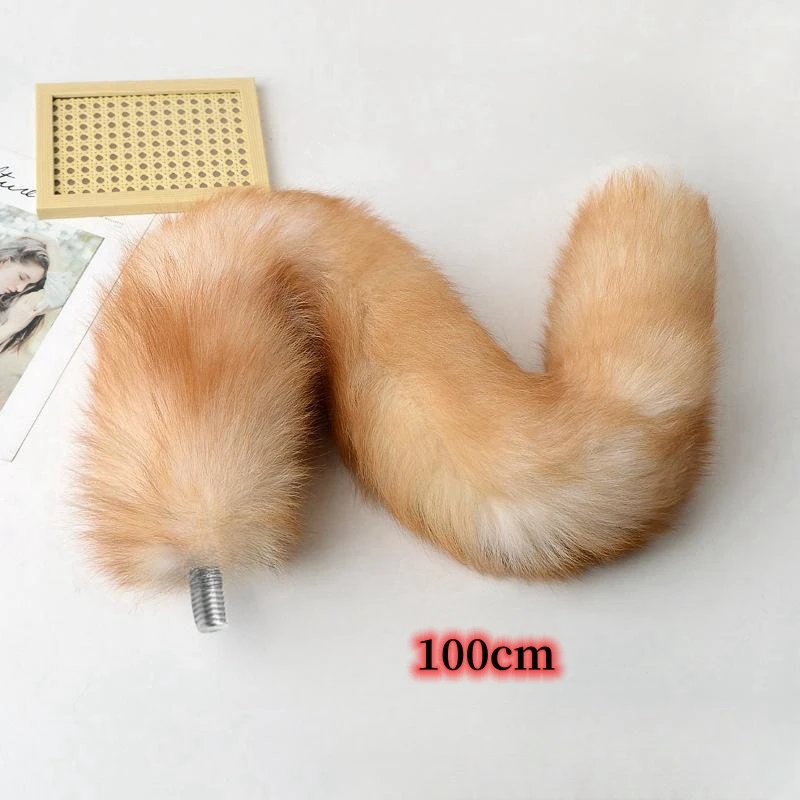 Sexy Fluffy Real Fur Crystal Fox Tails with Separable Alloy Threaded Butt Plug for Couple Erotic Cosplay Flirting Sex Toys