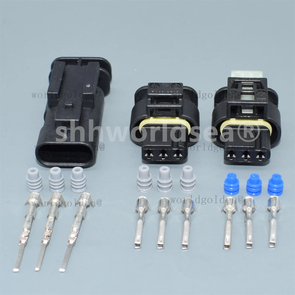 3C0973203 3-Pin Vehicle Wiring Connector with Terminals & Seals for Universal Vehicles, complete with shell, terminals and seals