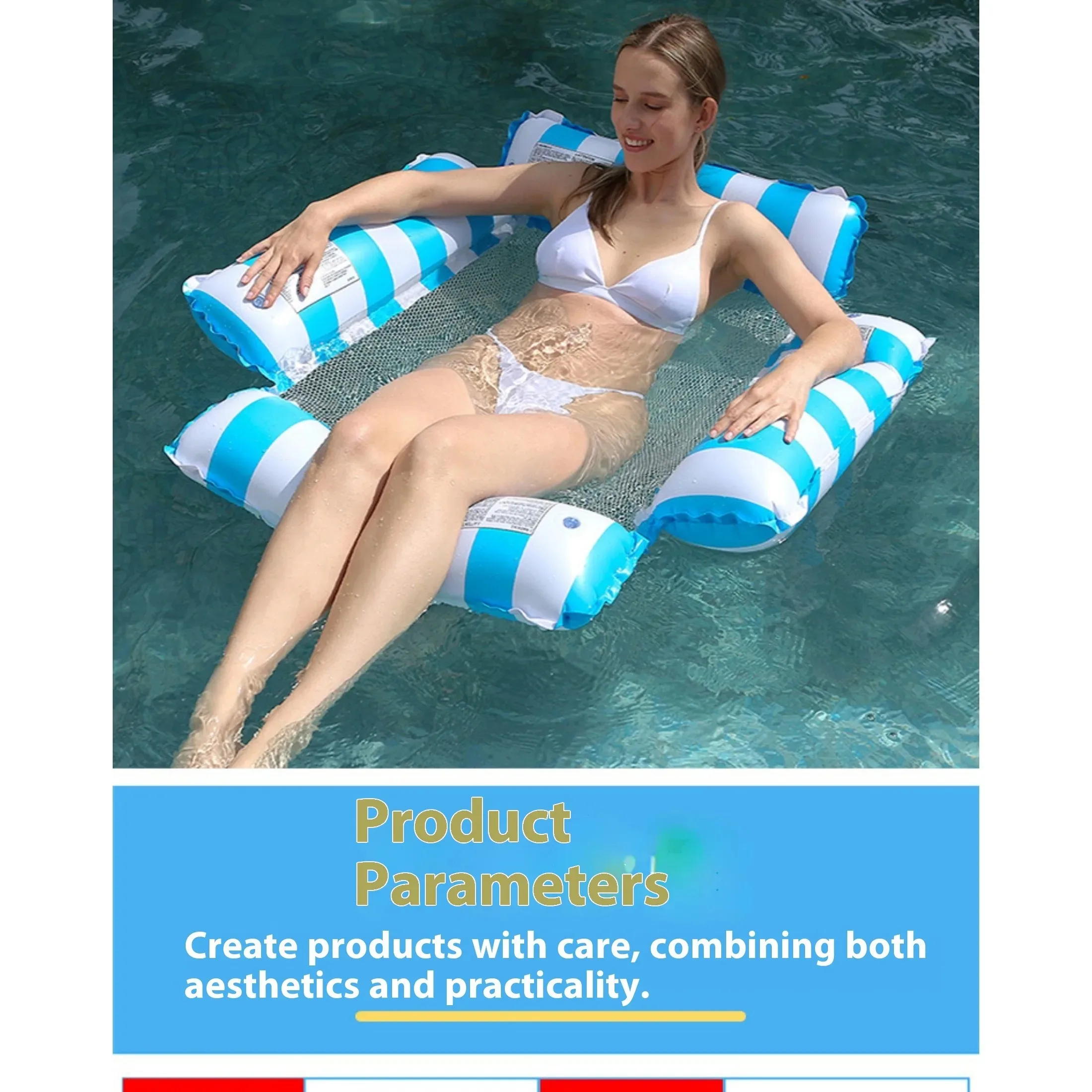 Colchón Inflable de Malla a Rayas de 4 Tubos, Colchón de Aire Plegable, Hamaca Flotante para Piscina y Diversión Acuática