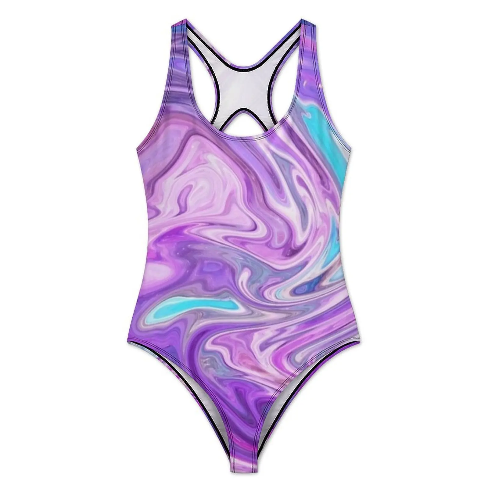 Lavender Blue Fluid Marble Swimsuit Sexy  Woman Swimwear One Piece Vintage Swimsuits Fitness Push Up Cut Out Bathing Suits