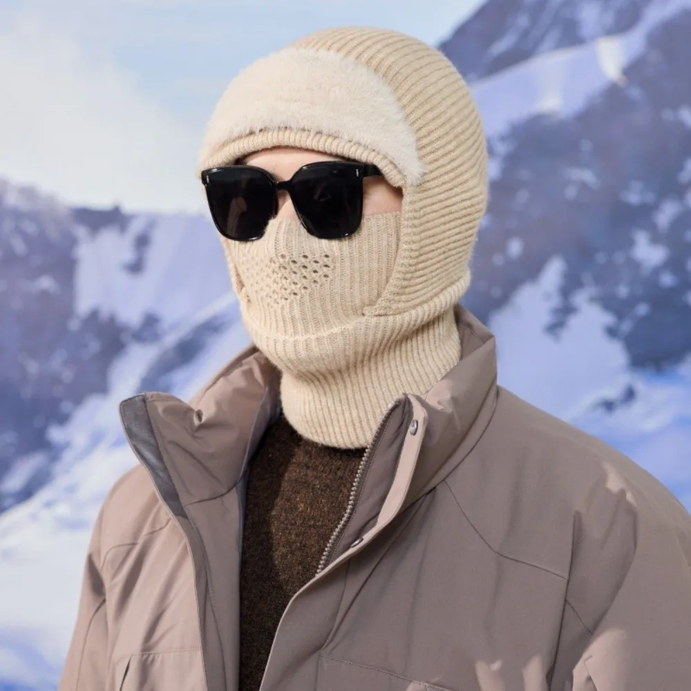 Practical One Size Knitted Balaclava Hat Windproof Cold Proof Fleece Face Mask Hat Windproof Beanie Hat For Men