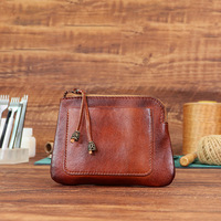 The first layer vegetable tanned leather vintage coin purse women's small wallet handmade old color niche mini coin card bag
