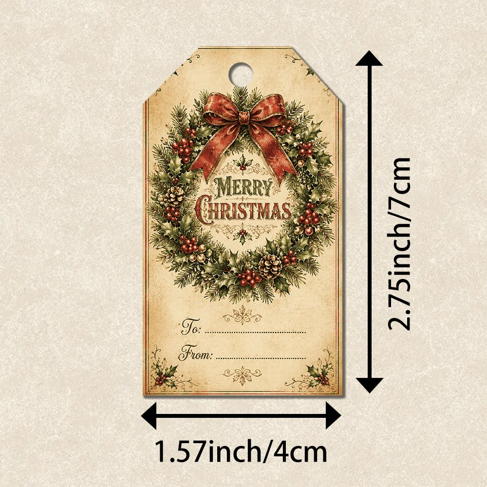 40pcs Vintage Nostalgic Christmas Decorative Tags, Holiday Gift Labels, Party Decorations, Handmade Packaging Accents, Jute Rope