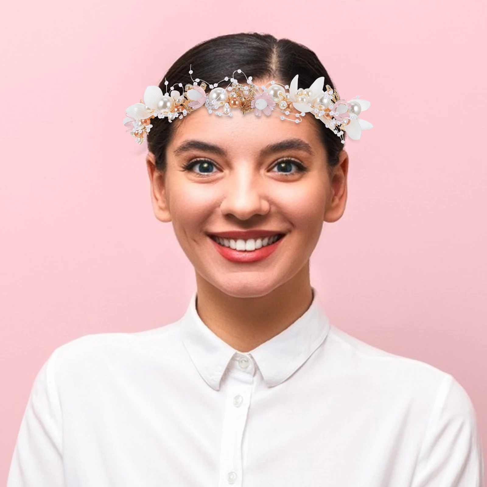 

Pearl Flower Headb Women Hairb Headdress Accessory Artificial Pearl Hairstyle Wedding Party Decorative Hoops Lightweight