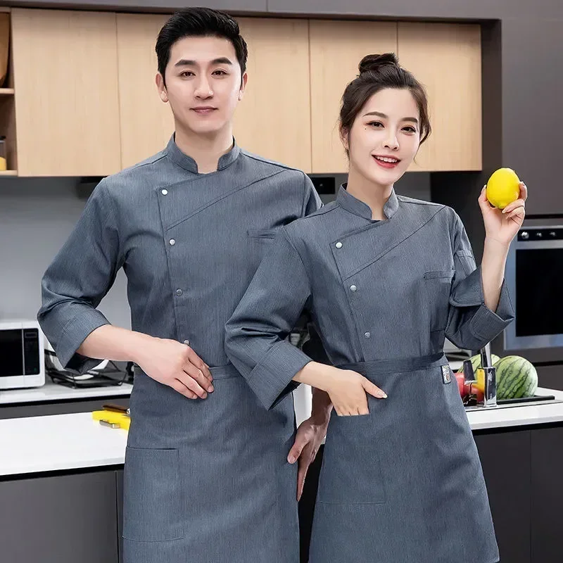 Restaurant Logo Coat Waiter Sleeve White T-shirt Baker Uniform Jacket Long Hotel Women Chef Clothes Work Cook