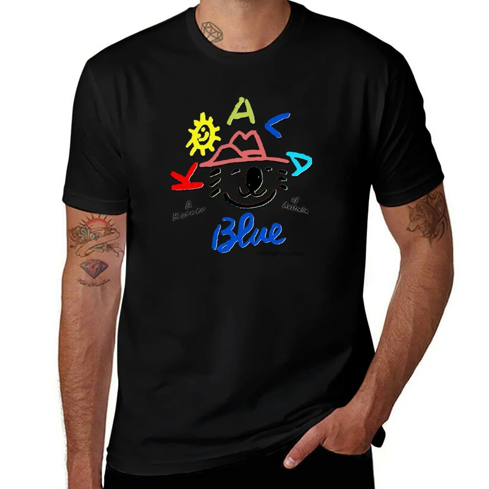 Koala Blue - Vintage Reproduction - Olivia Newton-John - Designed by PopRetroDisco T-Shirt Casual Loose Short Sleeve Tee for Men