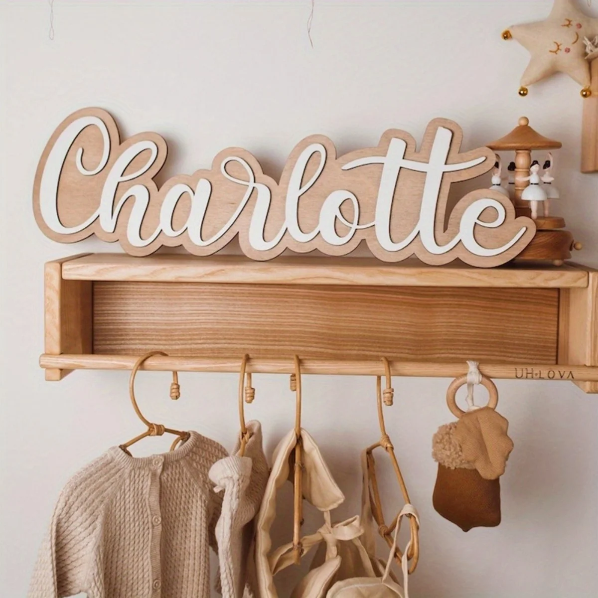 Custom double-layered wooden name sign—suitable for room and home decor, anniversaries, Valentine's Day, and Ramadan; handcrafte