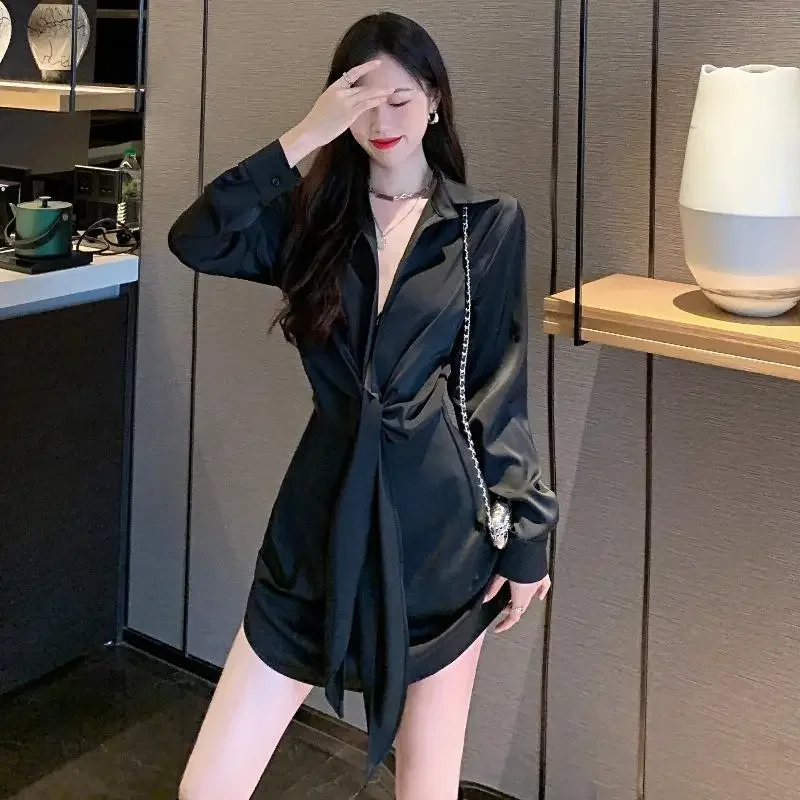 Black Female Dress White Spring Autumn Women\'s Long Sleeve Dresses High Quality Luxury Thic One Pieces Xxl One-piece Kpop Full G